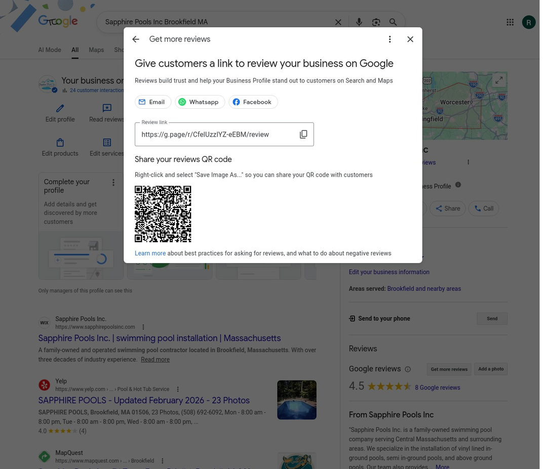 Scan to leave a Google review for Sapphire Pools Inc.
