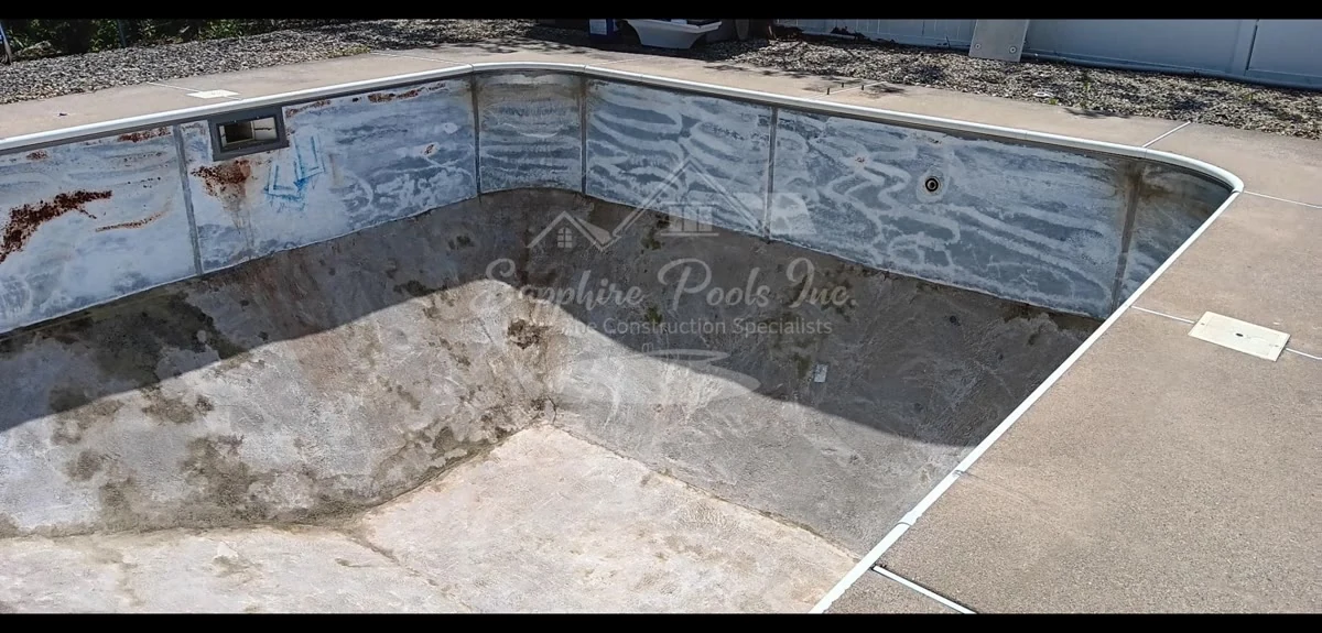 During: Pool liner removal and wall inspection in Charlton MA