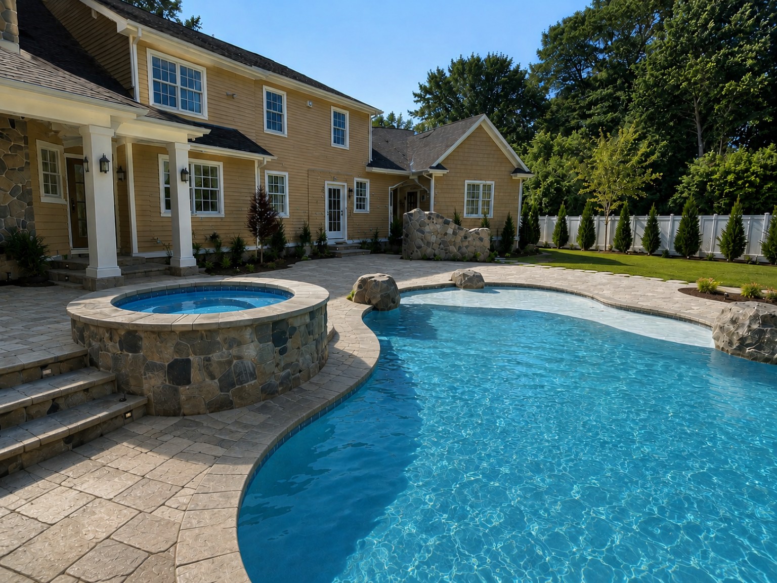 Pool renovation project showing a beautifully restored vinyl liner pool