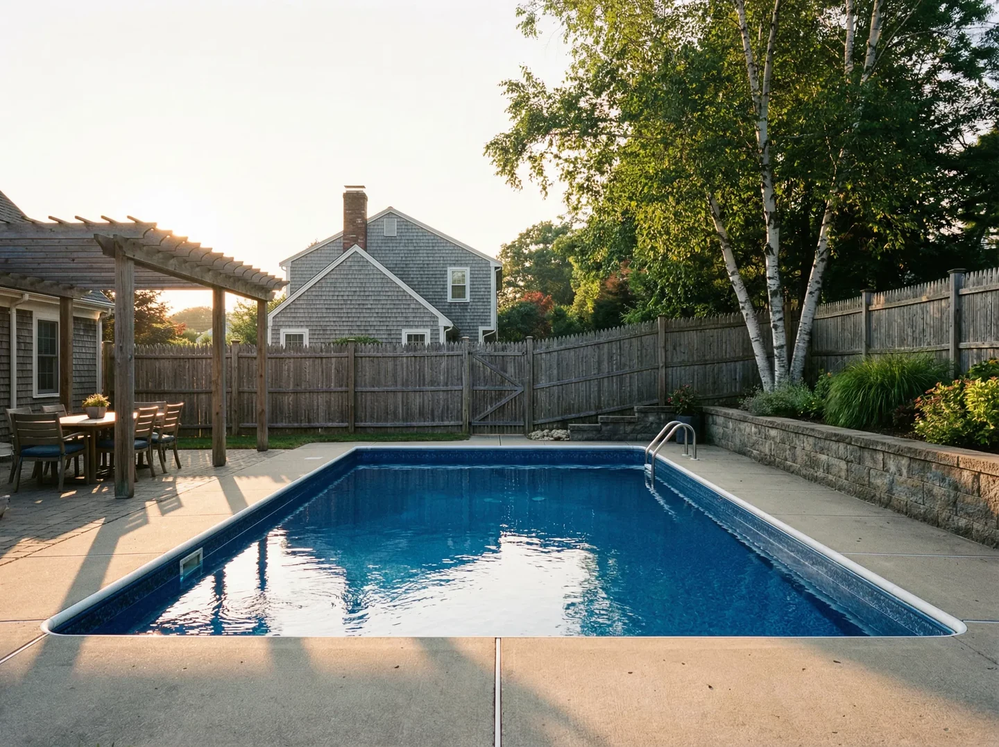 Vinyl-liner swimming pool with a patterned border